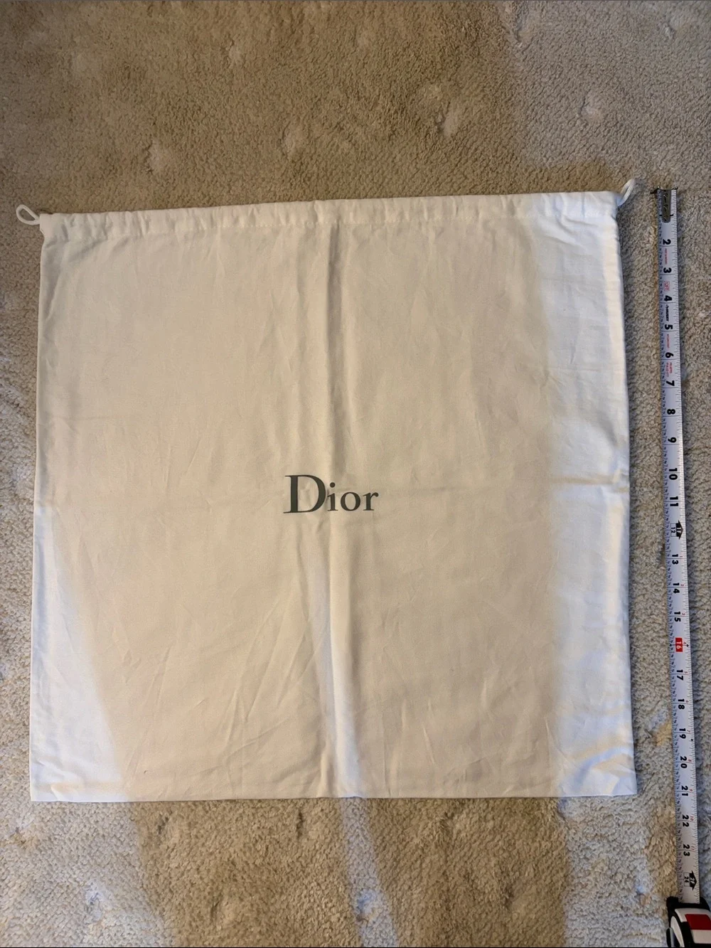 Dior Cream Canvas Drawstring Dust Sack Large 21x21